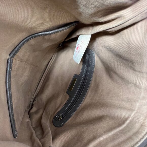 Lucky Brand Crossbody Shoulder Bag Fold over Taupe Pebbled Leather Tan Lining - Picture 8 of 11